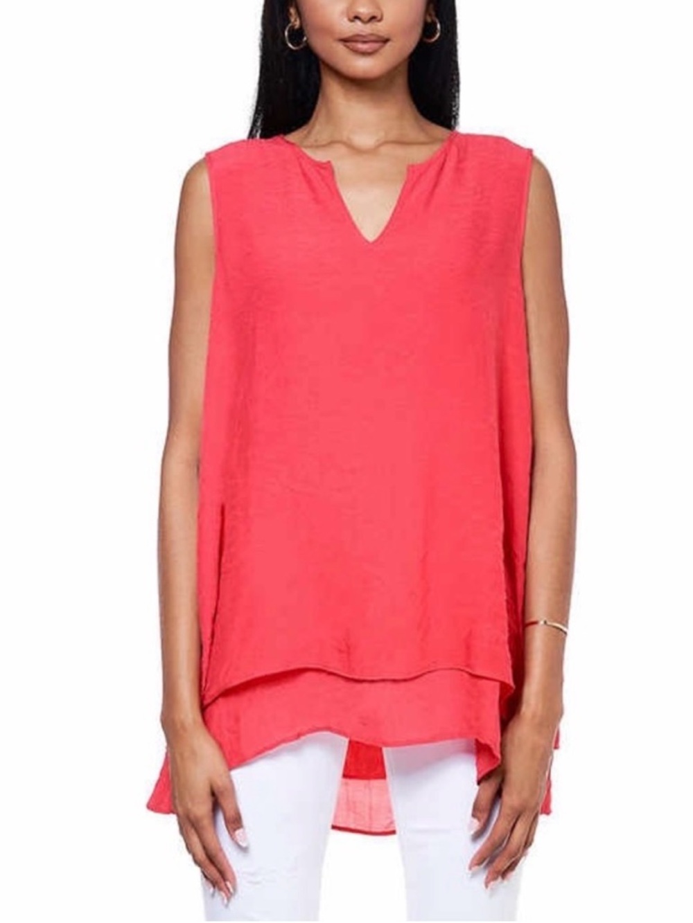 Cristina B women’s Sleeveless V-Neck Layered Tank Top - Coral